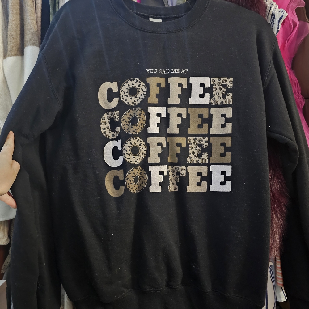 Gildan Black Women's 'You Had Me At Coffee' Graphic Sweatshirt